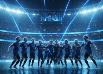 Seleção do japão em campo com clima de Blue Lock