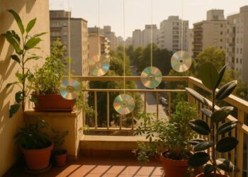 CDs pendurados em uma varanda