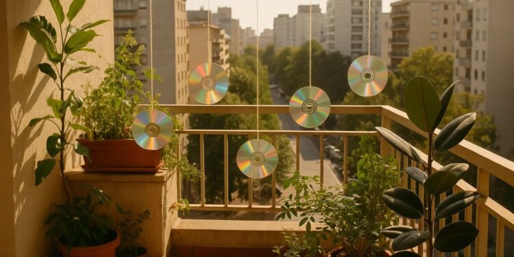 CDs pendurados em uma varanda