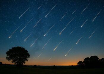 Chuva de meteoros iluminando o céu escuro