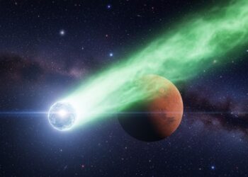 Cometa passando em frente a Marte ─ 3I/ATLAS