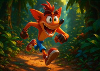 Crash correndo na floresta