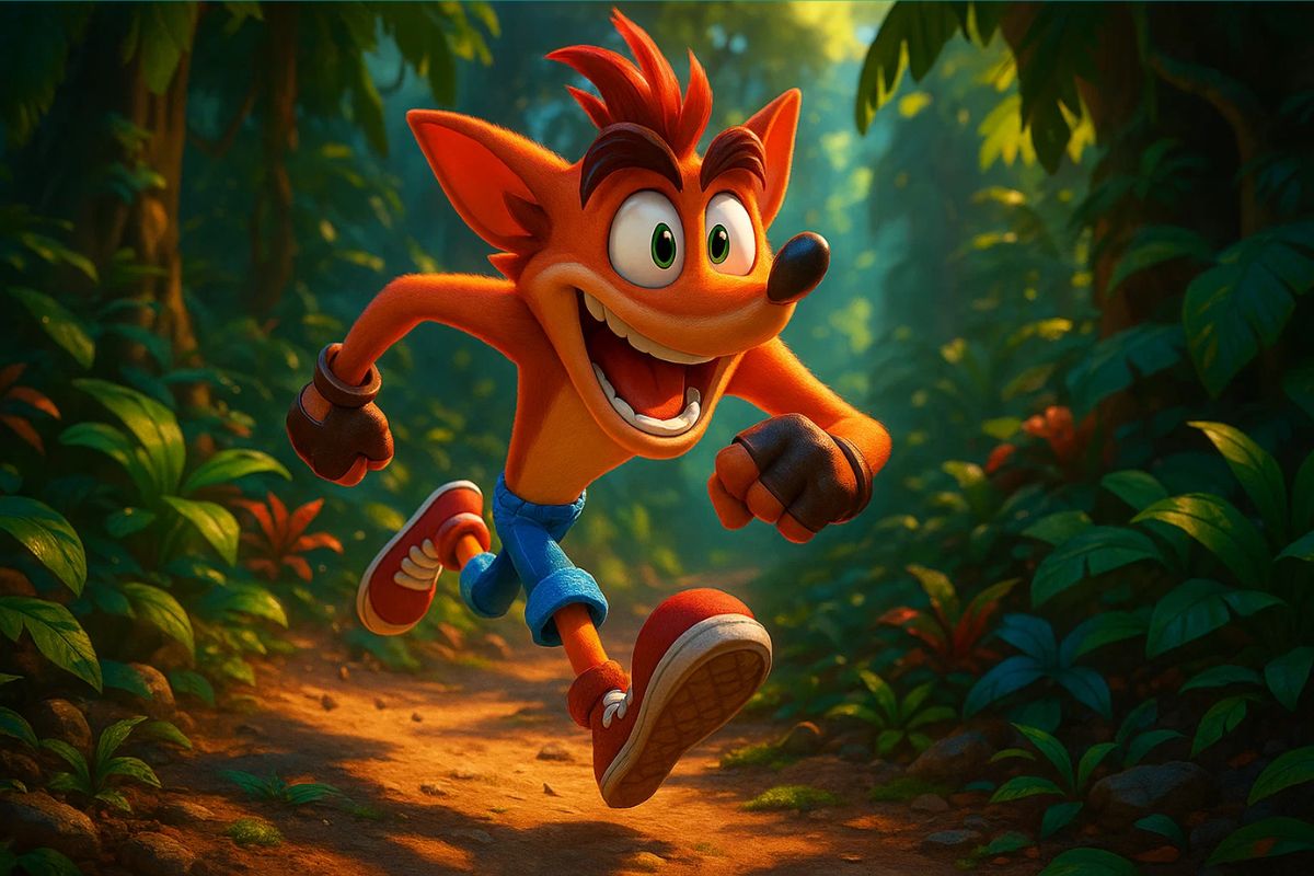 Crash correndo na floresta