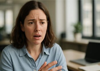 Uma mulher no meio da frase esqueceu o que ia falar