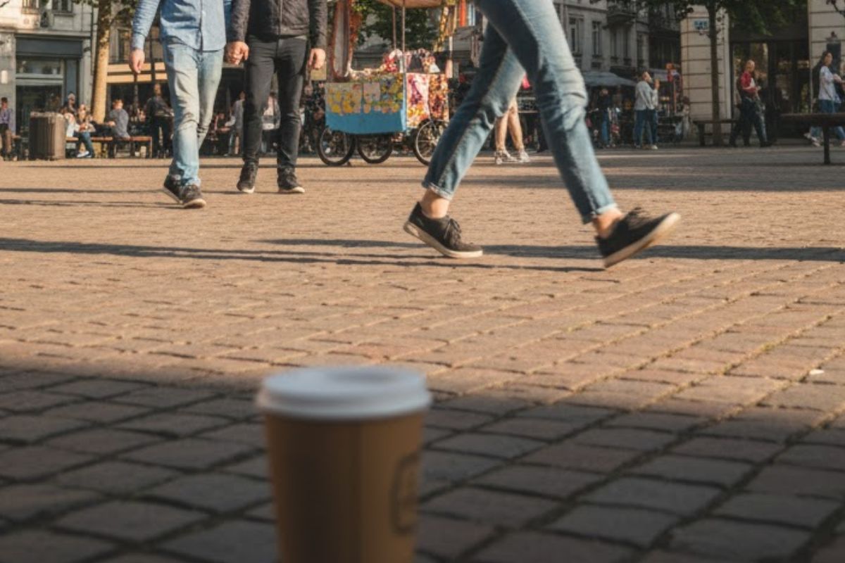 Uma pessoa caminhando fazendo o exercício