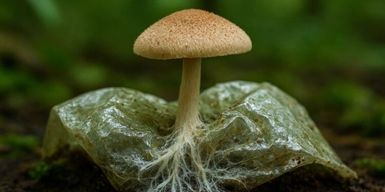 Fungos em cima de uma garrafa pet