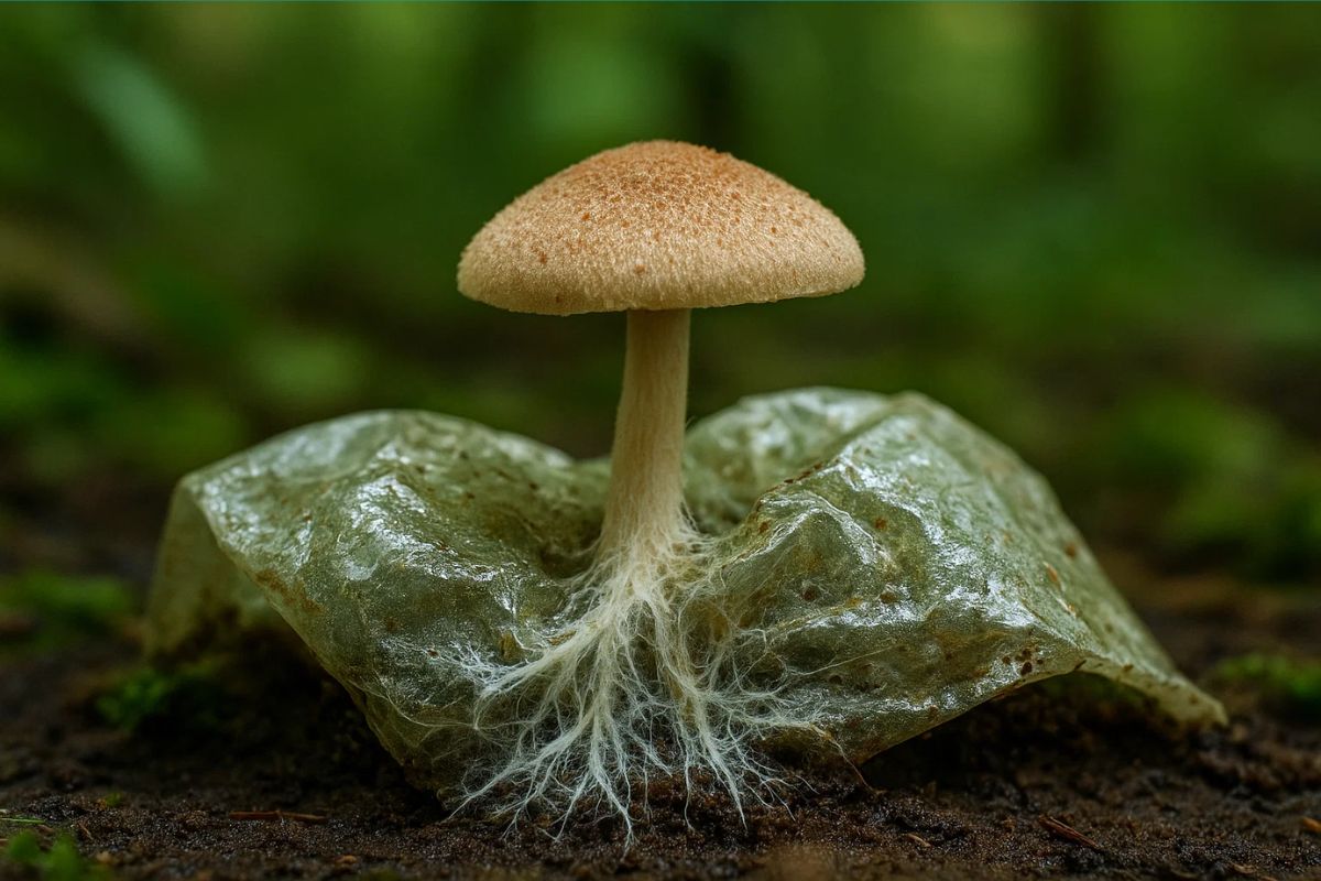 Fungos em cima de uma garrafa pet