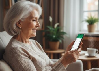 Uma beneficiária do INSS consulta a condição no app do celular