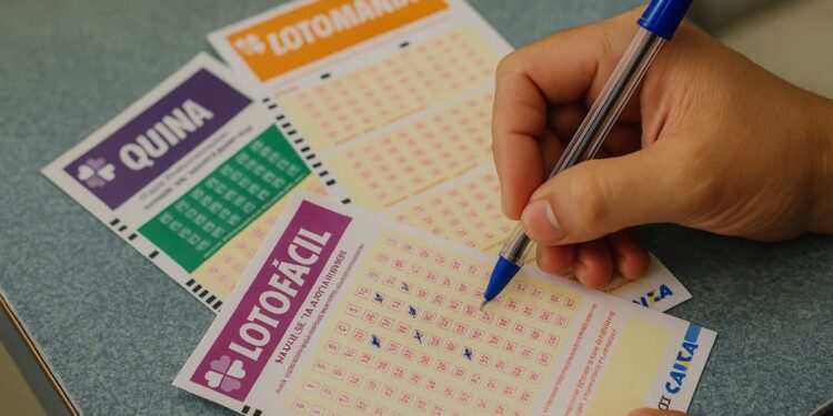Bilhetes da Lotofácil, Quina e Lotomania em cima da mesa