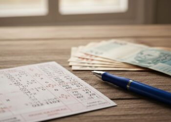 Loterias Caixa anotações com papel e caneta