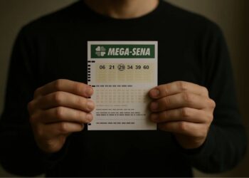 Um rapaz com bilhete da mega-sena