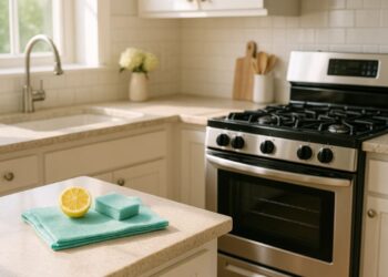 Imagem de uma cozinha limpa após o uso da mistura no fogão