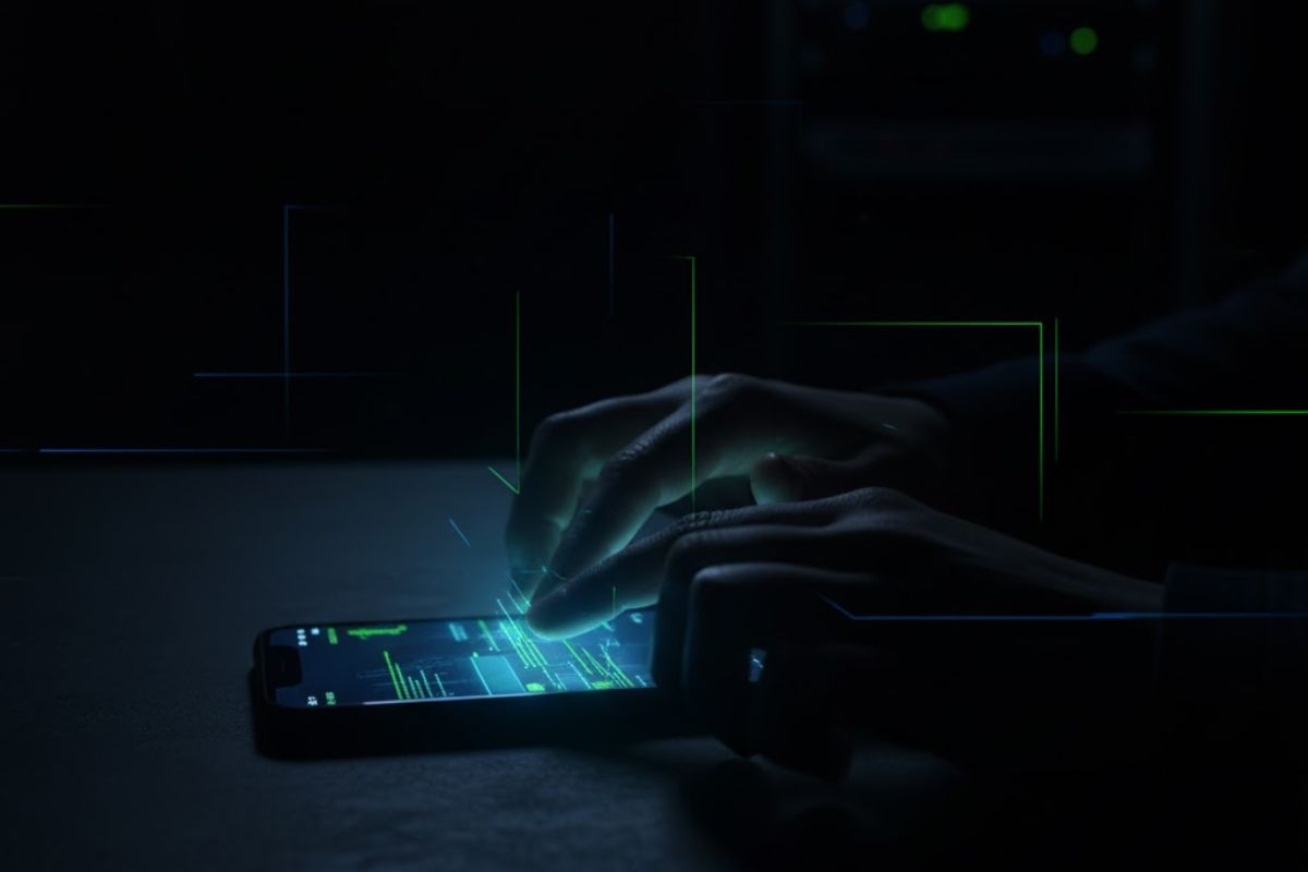 Uma pessoa com celular observando o novo vírus no Android