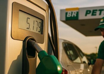 Uma pessoa abastecendo no posto da Petrobras