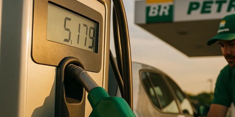 Uma pessoa abastecendo no posto da Petrobras