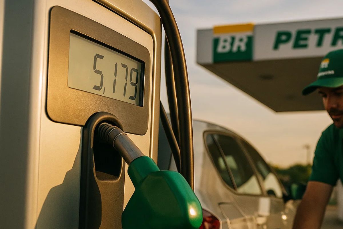Uma pessoa abastecendo no posto da Petrobras