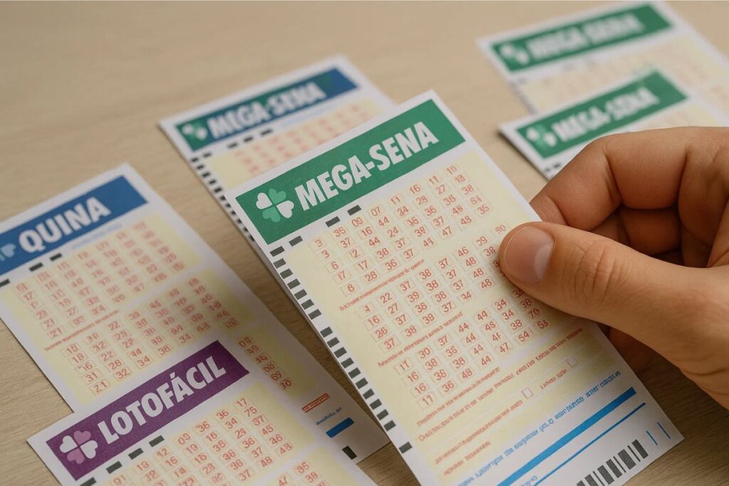 Uma pessoa com bilhetes de loterias esperando o resultado