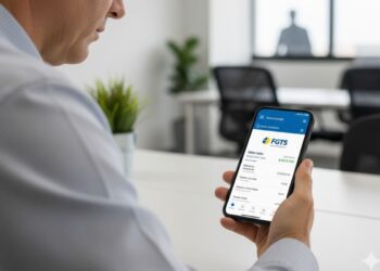 Uma pessoa usando o aplicativo FGTS para ver se o saque-aniversário está disponível