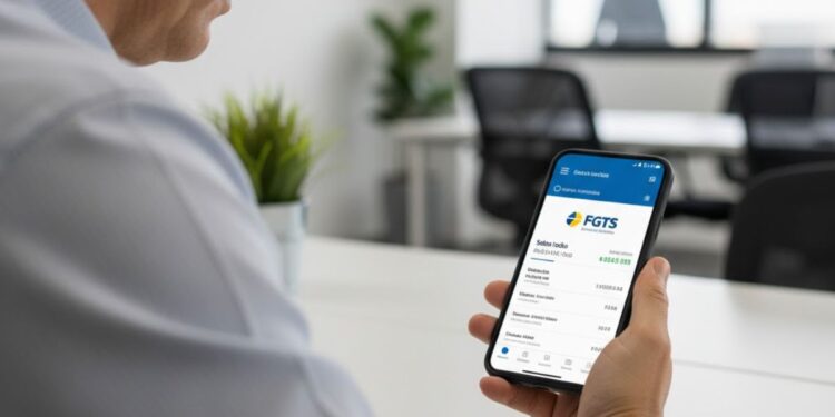 Uma pessoa usando o aplicativo FGTS para ver se o saque-aniversário está disponível