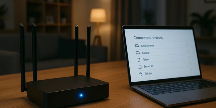 Um roteador, ao lado o notebook para mudar o Wi-Fi