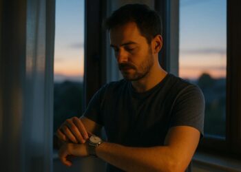 Um homem ajustando o relógio de pulso para o horário de verão