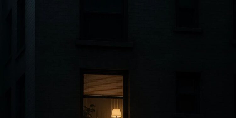 Uma pessoa não consegue dormir e pede pela lei do silêncio. É possível ver seu prédio com a luz ligada à noite