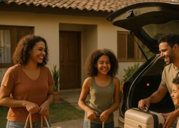 Uma família se preparando para viajar em novembro