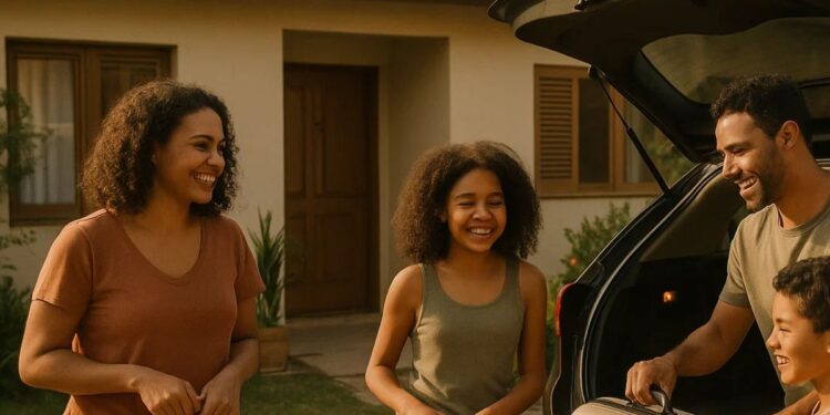 Uma família se preparando para viajar em novembro