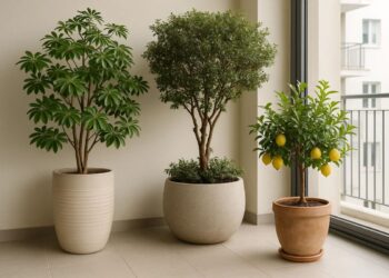 Árvores na varanda de um apartamento