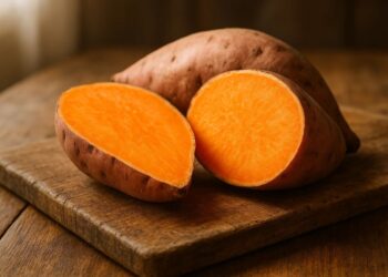 Uma batata-doce cortada ao meio