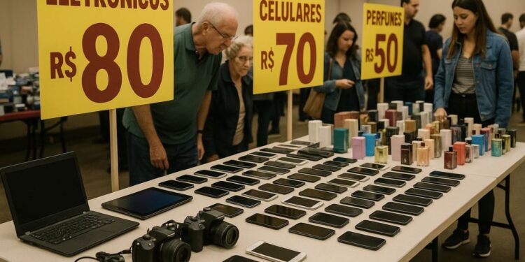 Pessoas comprando no Bazar da Receita Federal