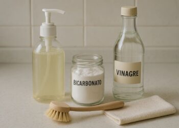 Misturas em potes: bicarbonato, vinagre e água