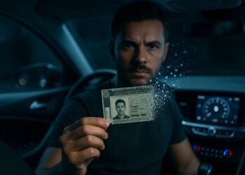 Um rapaz com sua CNH desintegrando na mão