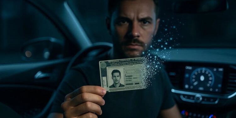 Um rapaz com sua CNH desintegrando na mão