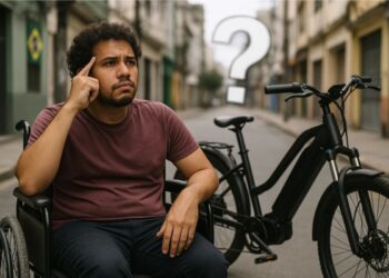 Uma pessoa em dúvida sobre o IPVA para bicicletas e cadeira de rodas