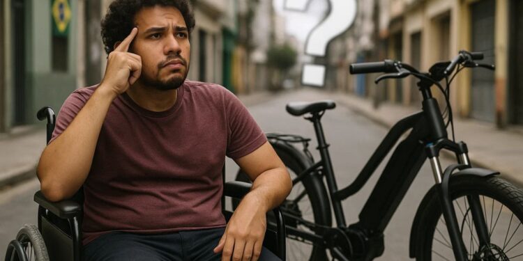 Uma pessoa em dúvida sobre o IPVA para bicicletas e cadeira de rodas