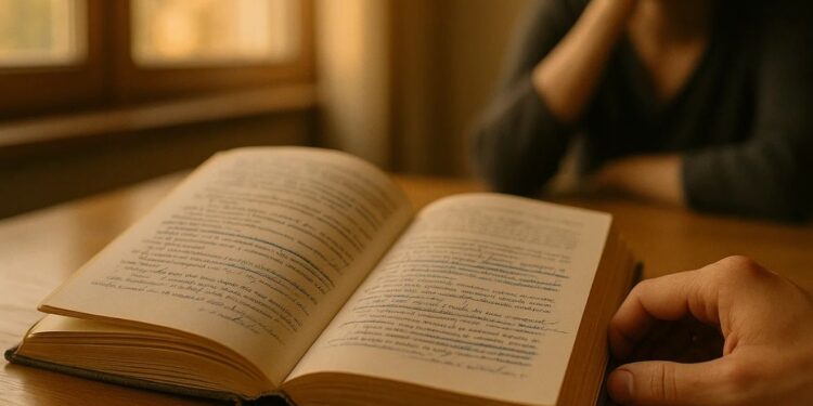 Livro riscado em cima da mesa