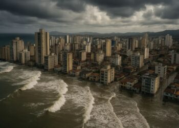 Mar avançando em cidade litorânea