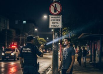 Um rapaz recebendo multa na calçada