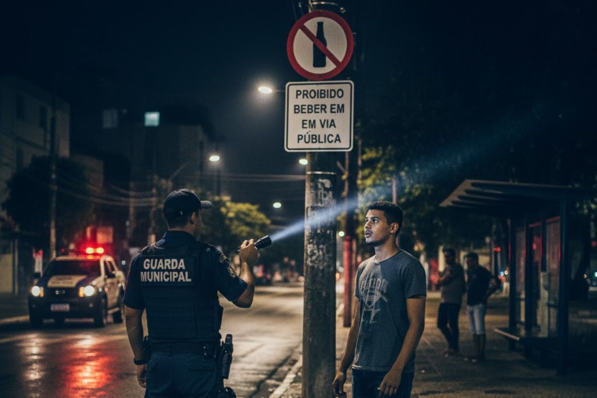 Um rapaz recebendo multa na calçada
