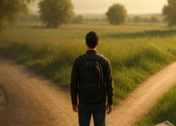 Um jovem de frente a uma bifurcação entre o Ritmo hipnótico e corrida dos ratos