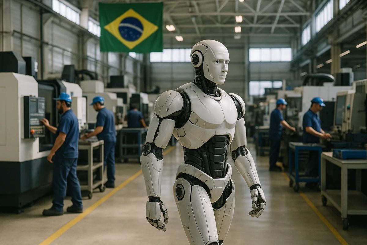 Um robô no meio da fábrica