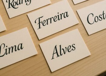 Sobrenomes em mesa, eles estão escritos em um papel