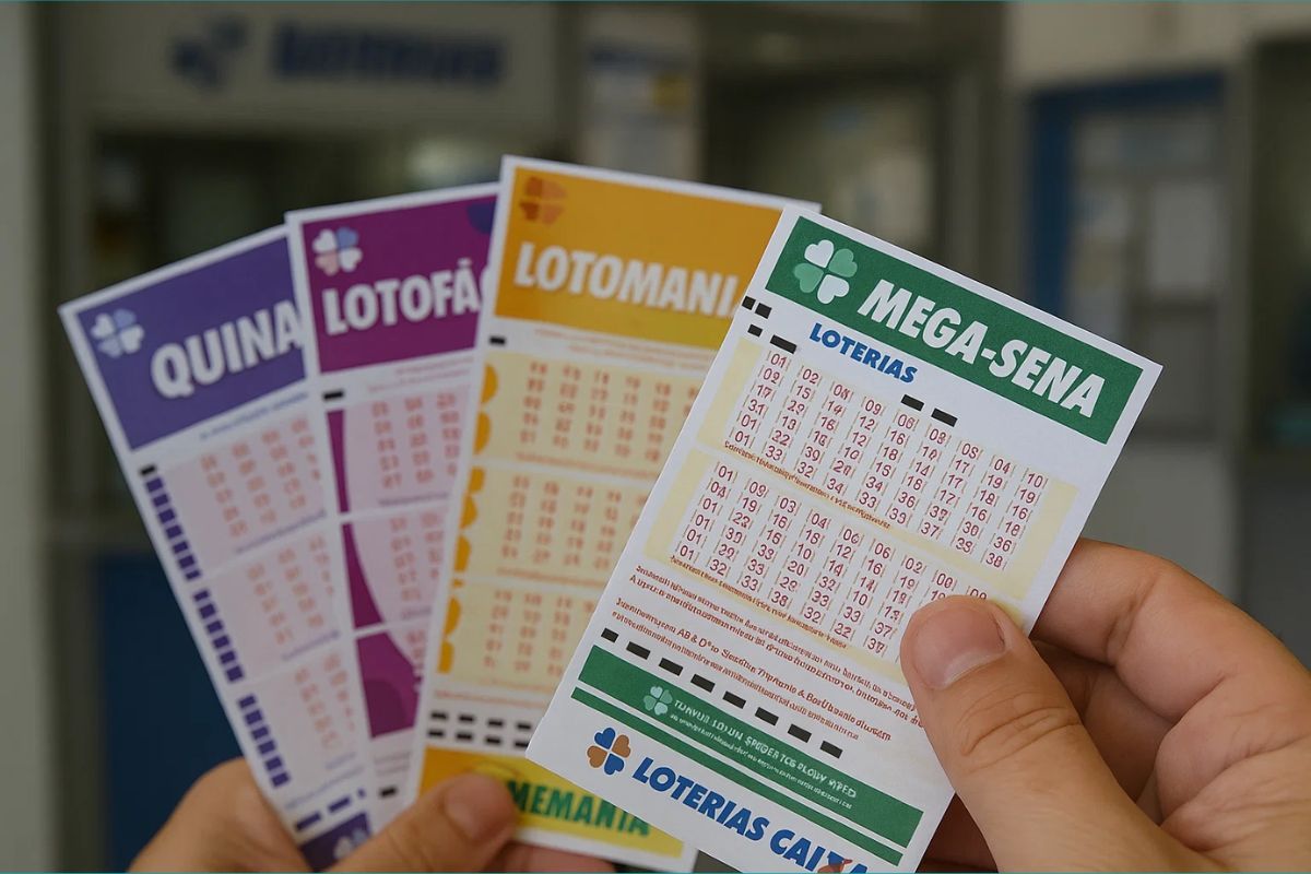 Uma pessoa com bilhetes das loterias Caixa após apostar pela Surpresinha