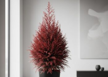 Tuia Vermelha na sala ao invés de uma árvore de Natal