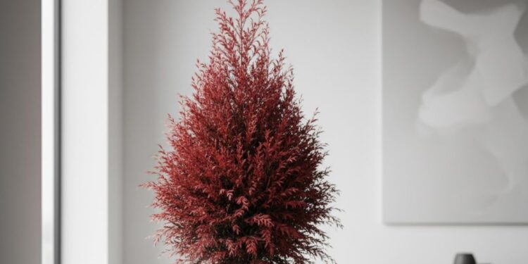 Tuia Vermelha na sala ao invés de uma árvore de Natal