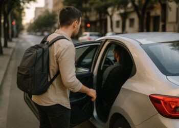 Uma pessoa entrando pela porta de trás do Uber