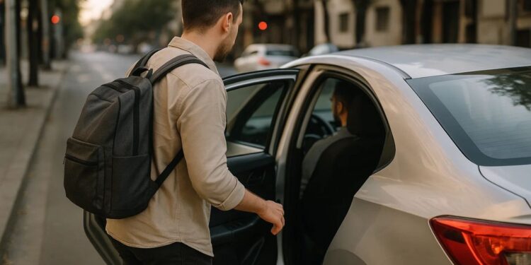 Uma pessoa entrando pela porta de trás do Uber