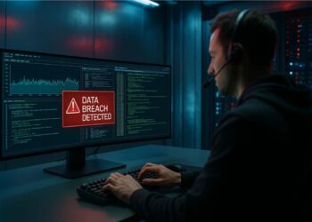 Um técnico verificando um vazamento de dados