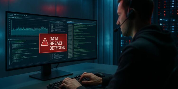 Um técnico verificando um vazamento de dados